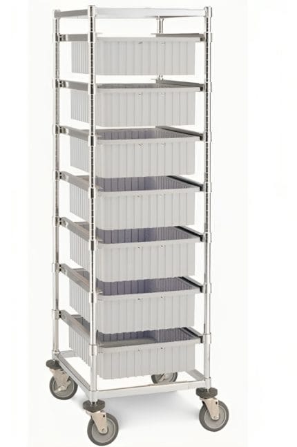 Metro ESD tote box carrier, 1-2-3 bay, chrome-plated