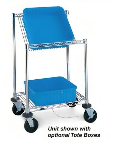 Metro benchside tote cart, 45 degree slanted top shelf