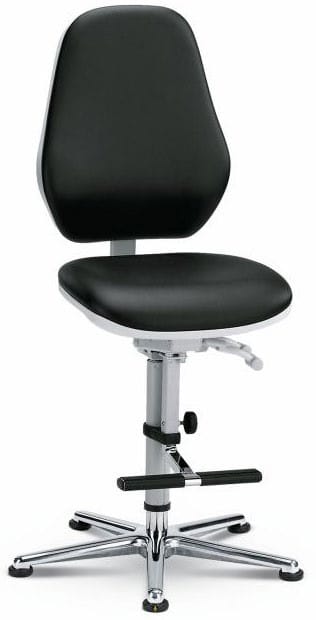ESD vinyl cleanroom chair with conductive glides and footrest, black