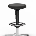 ESD cleanroom stool with glides and foot ring, black synthetic leather