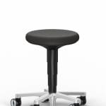 ESD cleanroom stool with castors and foot release, black synthetic leather
