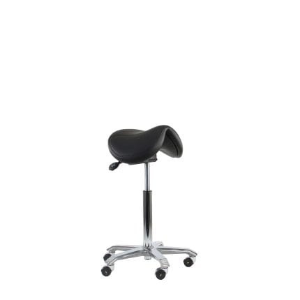 Amazone ESD saddle chair, black synthetic leather, aluminium base