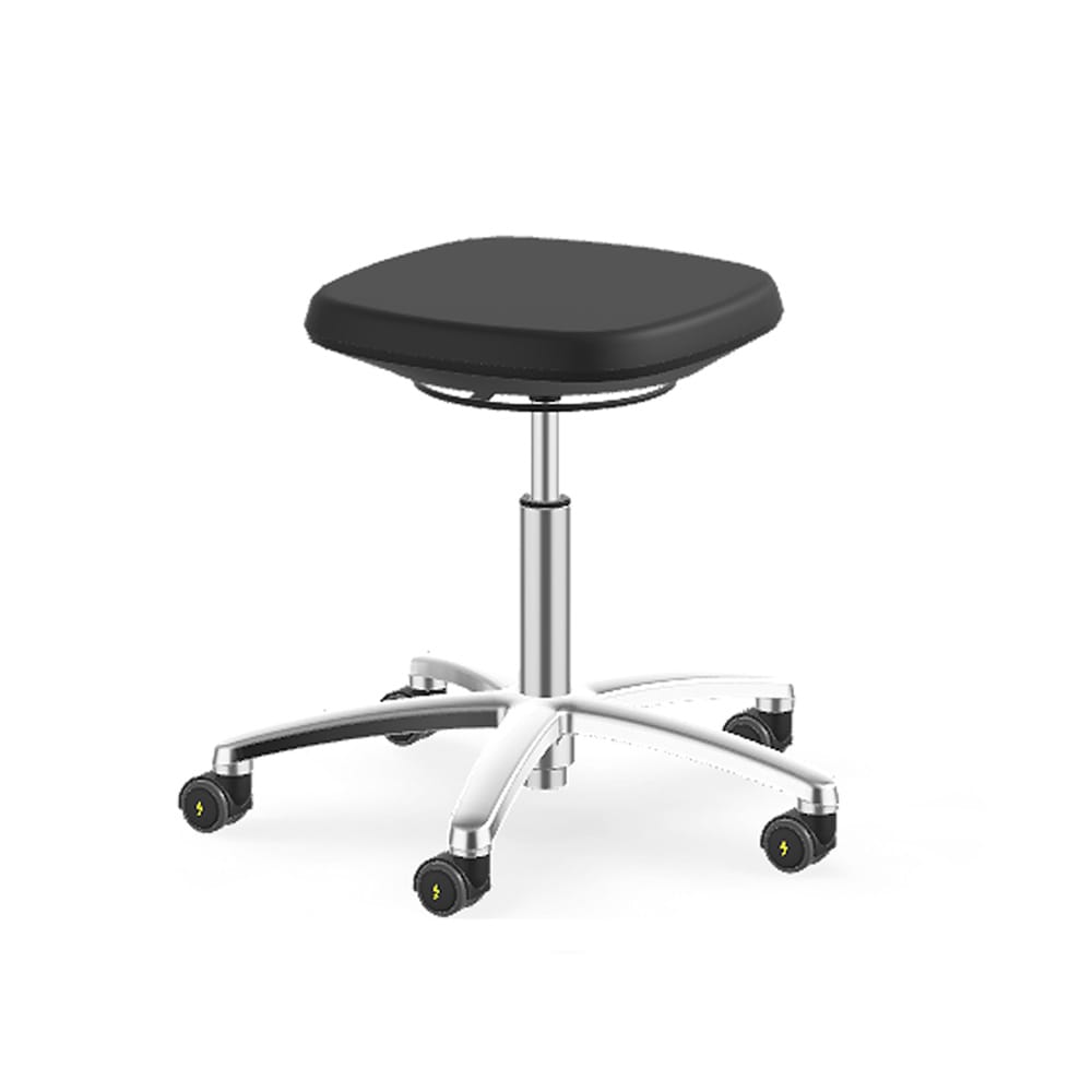 ESD_LABSIT_STOOL_9127E_INTEGRAL-FOAM-ESD_BLACK_CASTORS_ALUMINIUM-POLISHED ESD Labsit Stool with Castors - Image 1
